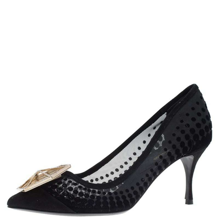 Women'S Shoes * | Nicholas Kirkwood Suede And Mesh Hexagon Embellished Pumps Size 35.5 For Women Black