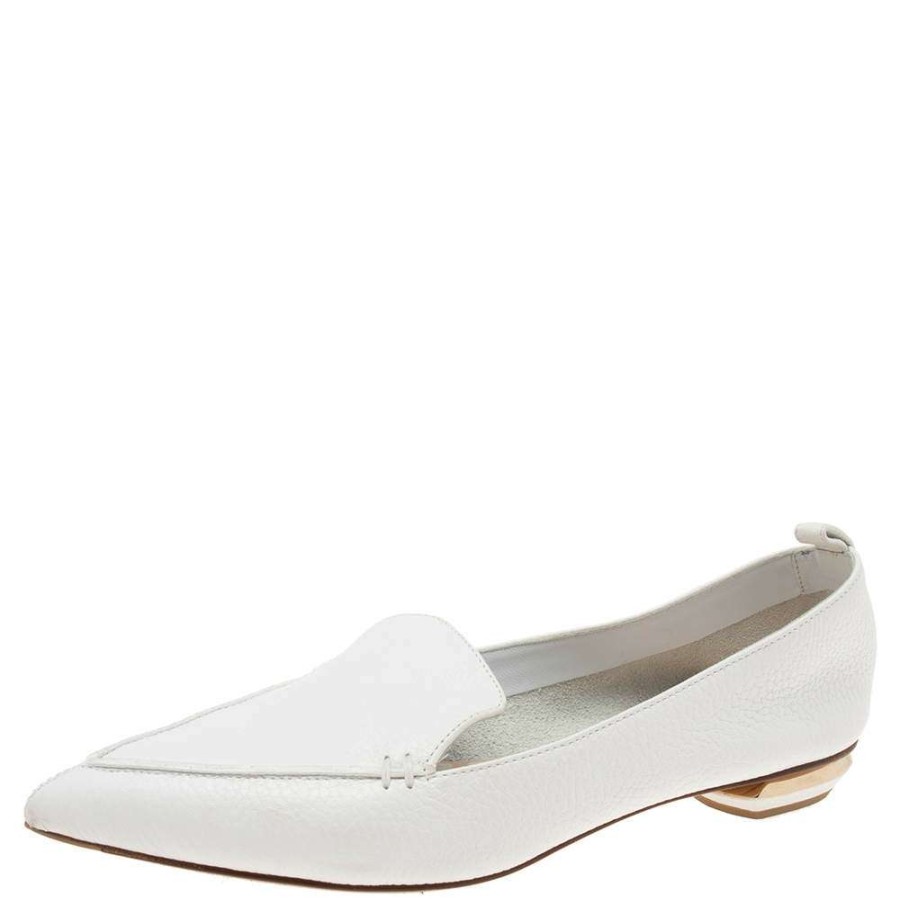 Women'S Shoes * | Nicholas Kirkwood Leather Beya Pointed Toe Ballet Flats Size 37.5 For Women White