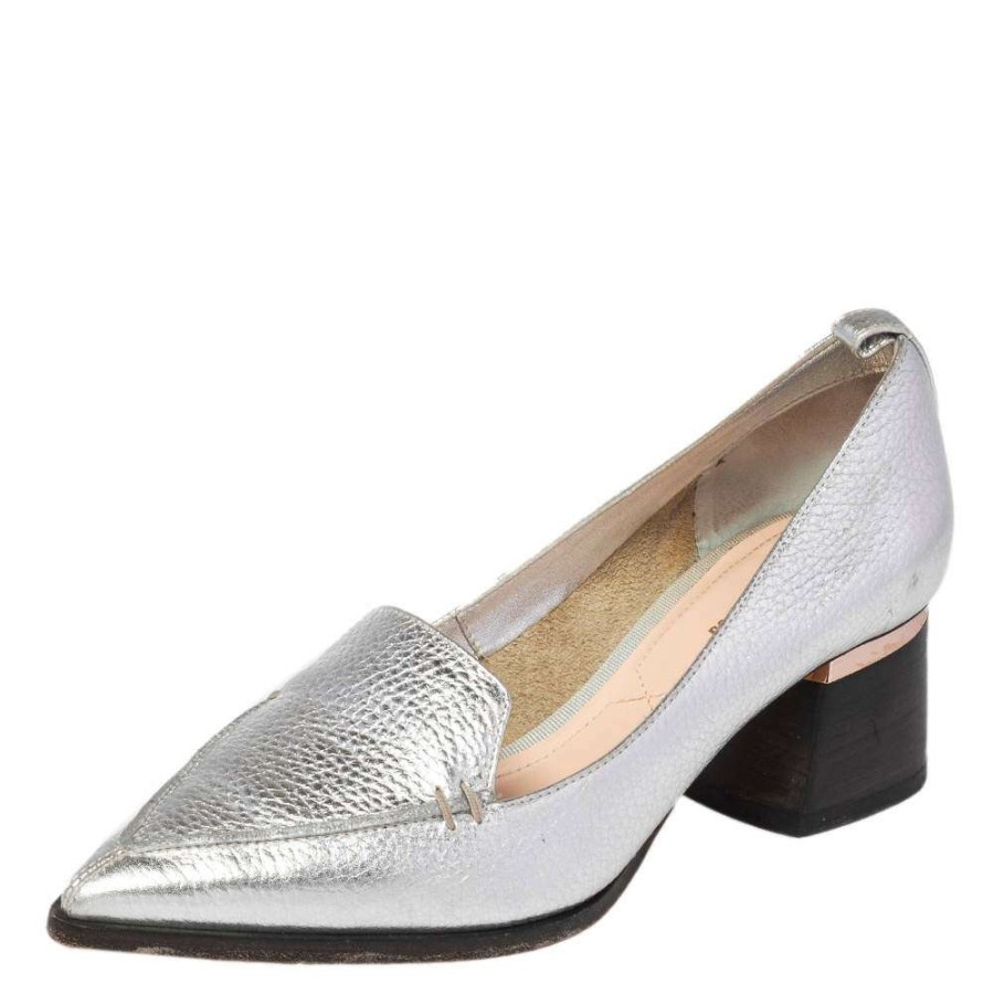 Women'S Shoes * | Nicholas Kirkwood Leather Beya Block Heel Pumps Size 38 For Women Silver