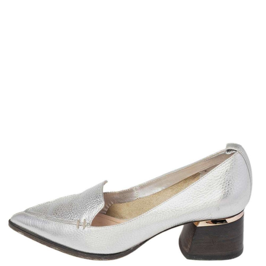 Women'S Shoes * | Nicholas Kirkwood Leather Beya Block Heel Pumps Size 38 For Women Silver