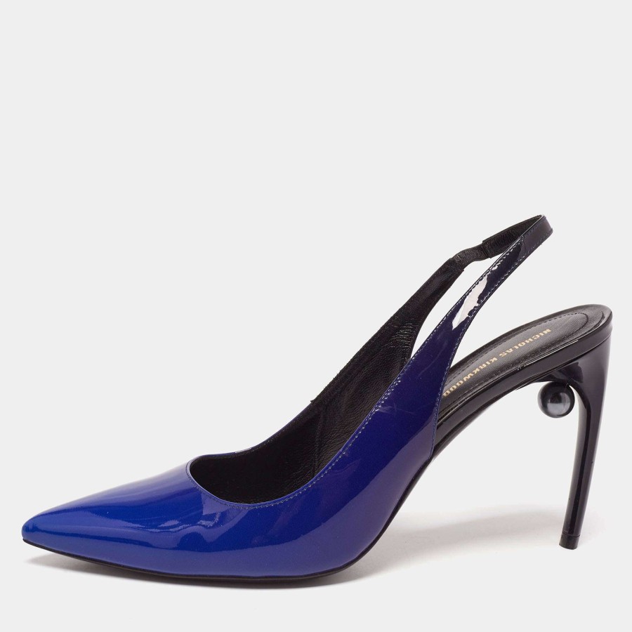 Women'S Shoes * | Nicholas Kirkwood Patent Leather Mia Slingback Pumps Size 39 For Women Blue