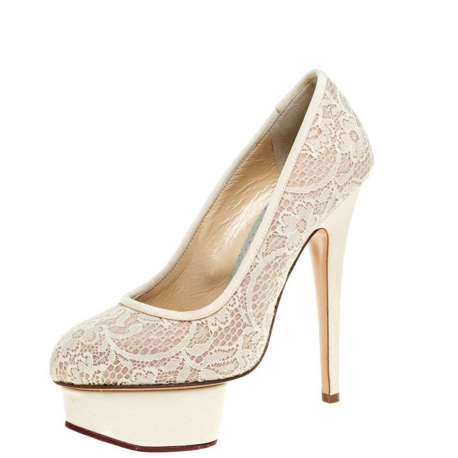 Women'S Shoes * | Nicholas Kirkwood Lace And Mesh Platform Pumps Size 35.5 For Women Cream