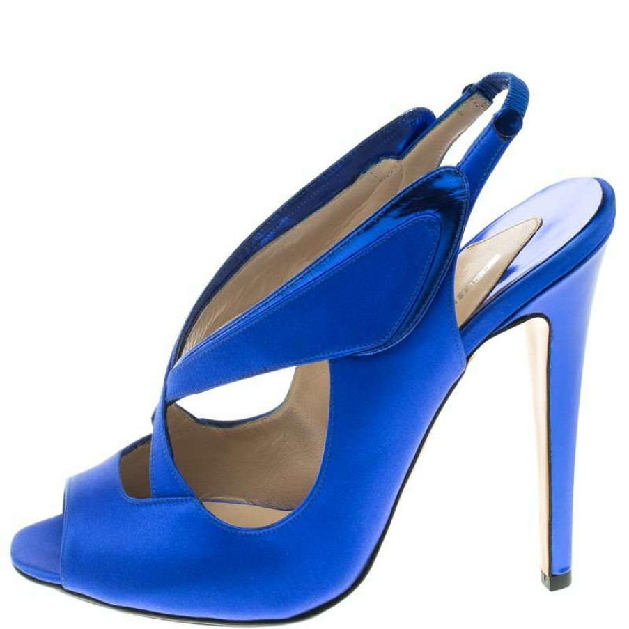 Women'S Shoes * | Nicholas Kirkwood Cobalt Satin Cross Strap Slingback Sandals Size 38.5 For Women Blue