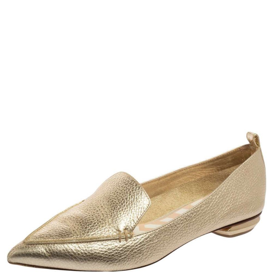 Women'S Shoes * | Nicholas Kirkwood Metallic Leather Beya Pointed Toe Loafers Size 40 For Women Gold