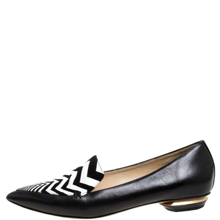 Women'S Shoes * | Nicholas Kirkwood /White Leather Beya Zigzag Pointed Toe Ballet Flats 38 For Women Black