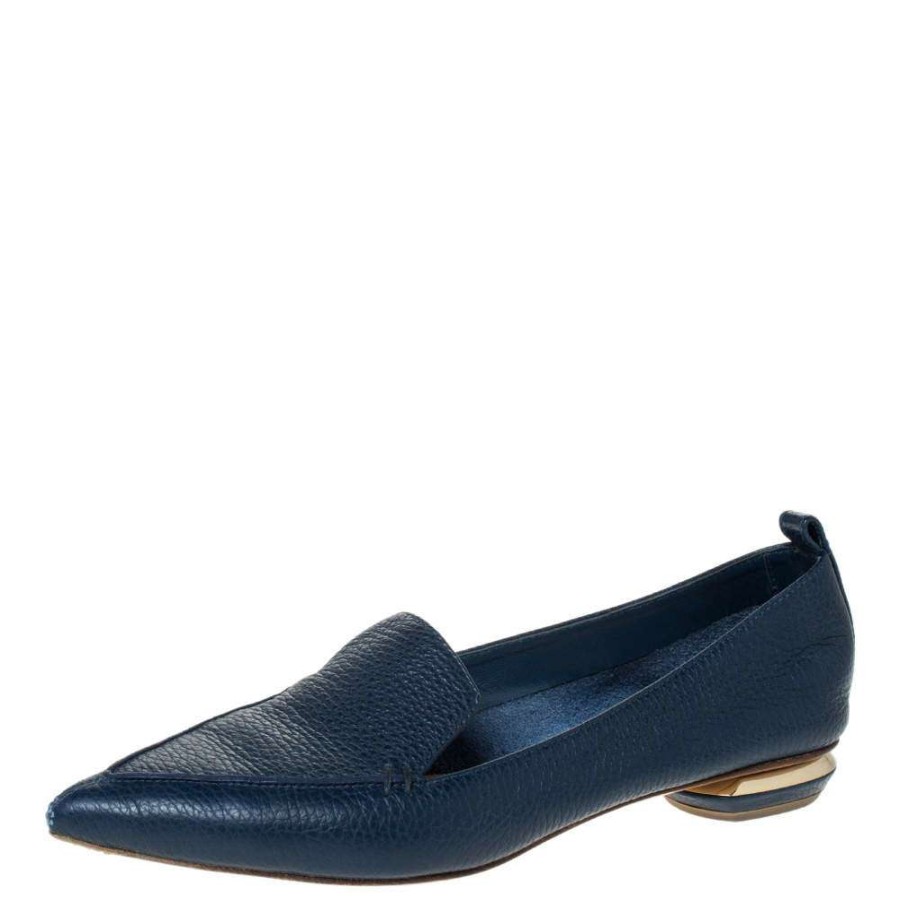 Women'S Shoes * | Nicholas Kirkwood Leather Beya Pointed Toe Loafers Size 37.5 For Women Blue