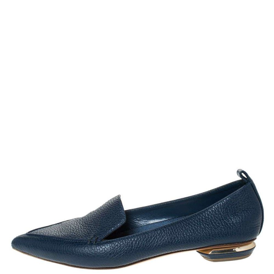 Women'S Shoes * | Nicholas Kirkwood Leather Beya Pointed Toe Loafers Size 37.5 For Women Blue