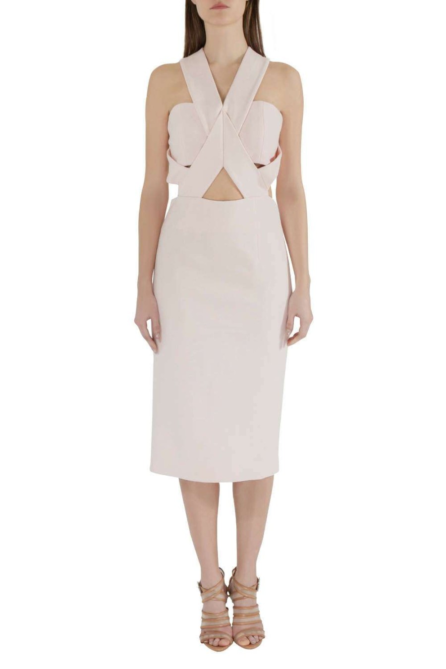 Women'S Clothes * | Nicholas Kirkwood Nicholas Blush Cut Out Detail Bandage Wrap Bodycon Dress M For Women Pink