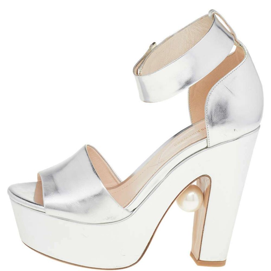 Women'S Shoes * | Nicholas Kirkwood Metallic Leather Platform Ankle Strap Sandals Size 38 For Women Silver