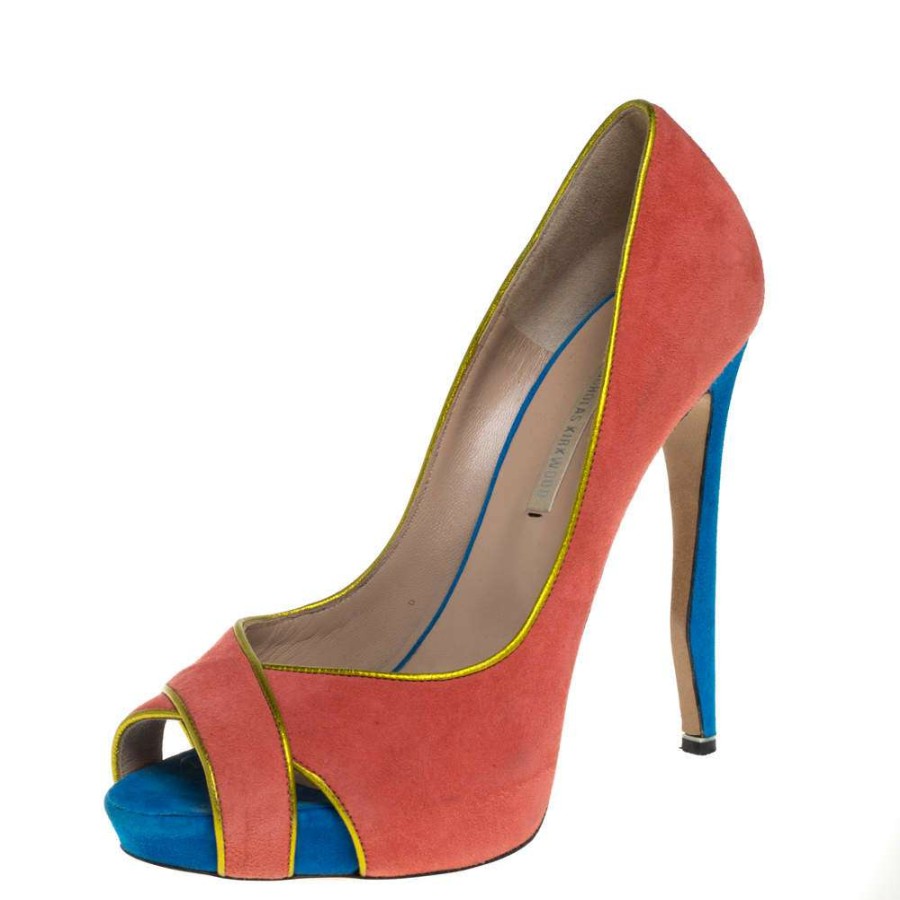 Women'S Shoes * | Nicholas Kirkwood Suede Peep Toe Pumps Size 38.5 For Women Multicolor