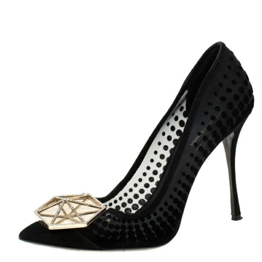 Women'S Shoes * | Nicholas Kirkwood Suede And Mesh Hexagon Embellished Pumps Size 39 For Women Black