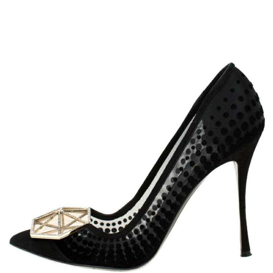 Women'S Shoes * | Nicholas Kirkwood Suede And Mesh Hexagon Embellished Pumps Size 39 For Women Black