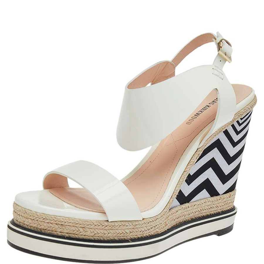 Women'S Shoes * | Nicholas Kirkwood Patent Leather Wedge Espadrille Ankle Strap Sandals Size 39 For Women White