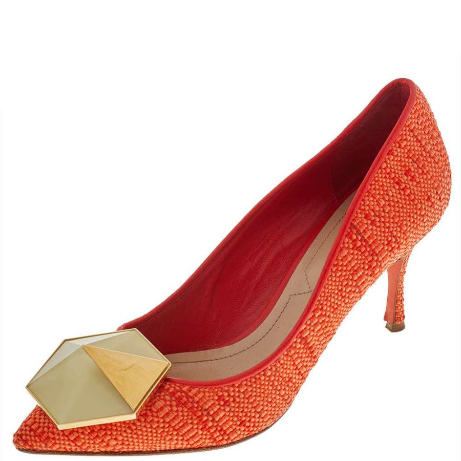 Women'S Shoes * | Nicholas Kirkwood Raffia Hexagon Pointed Toe Pumps Size 36 For Women Orange