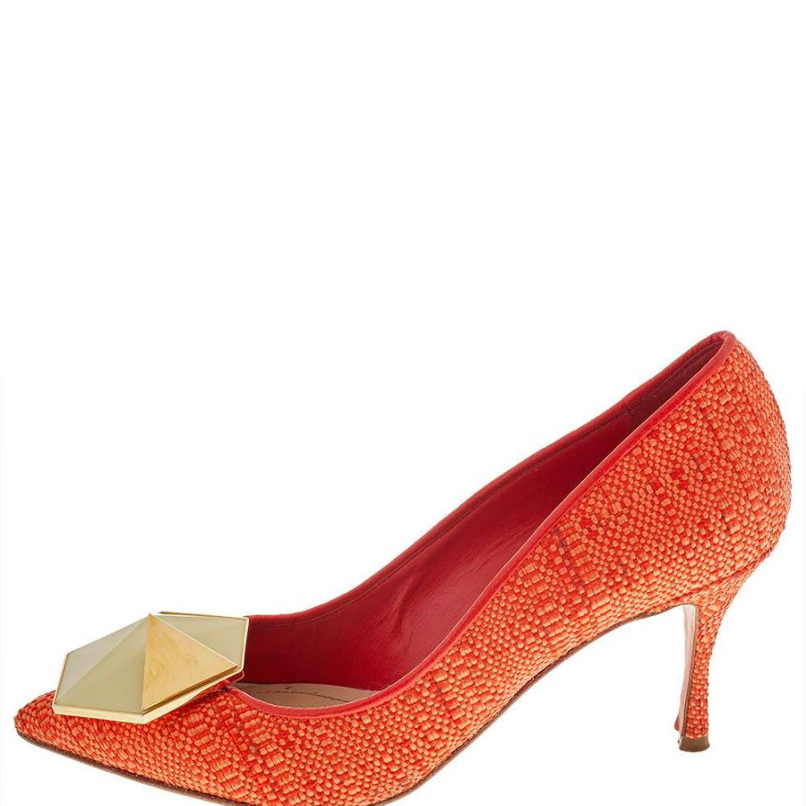 Women'S Shoes * | Nicholas Kirkwood Raffia Hexagon Pointed Toe Pumps Size 36 For Women Orange