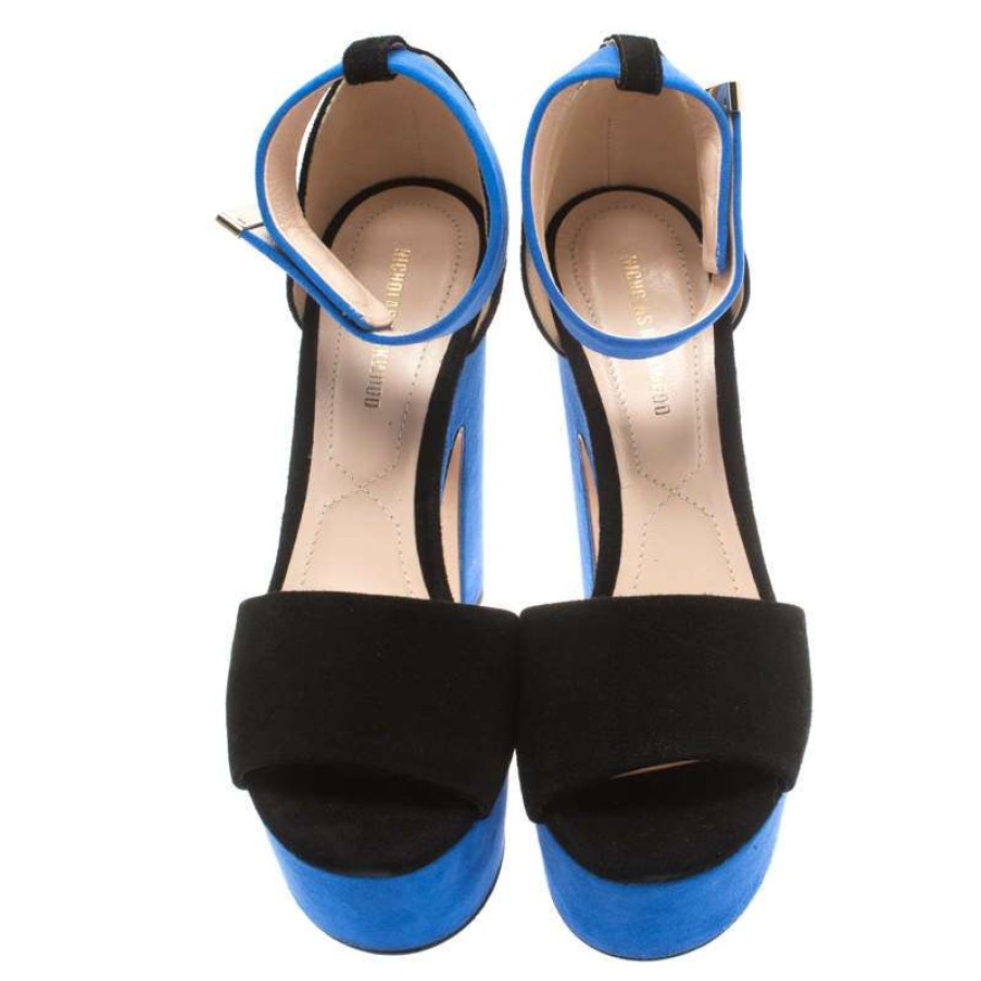 Women'S Shoes * | Nicholas Kirkwood /Blue Suede Maya Pearl Platform Ankle  Strap Sandals Size 35 For Women Black – Outletnicholas