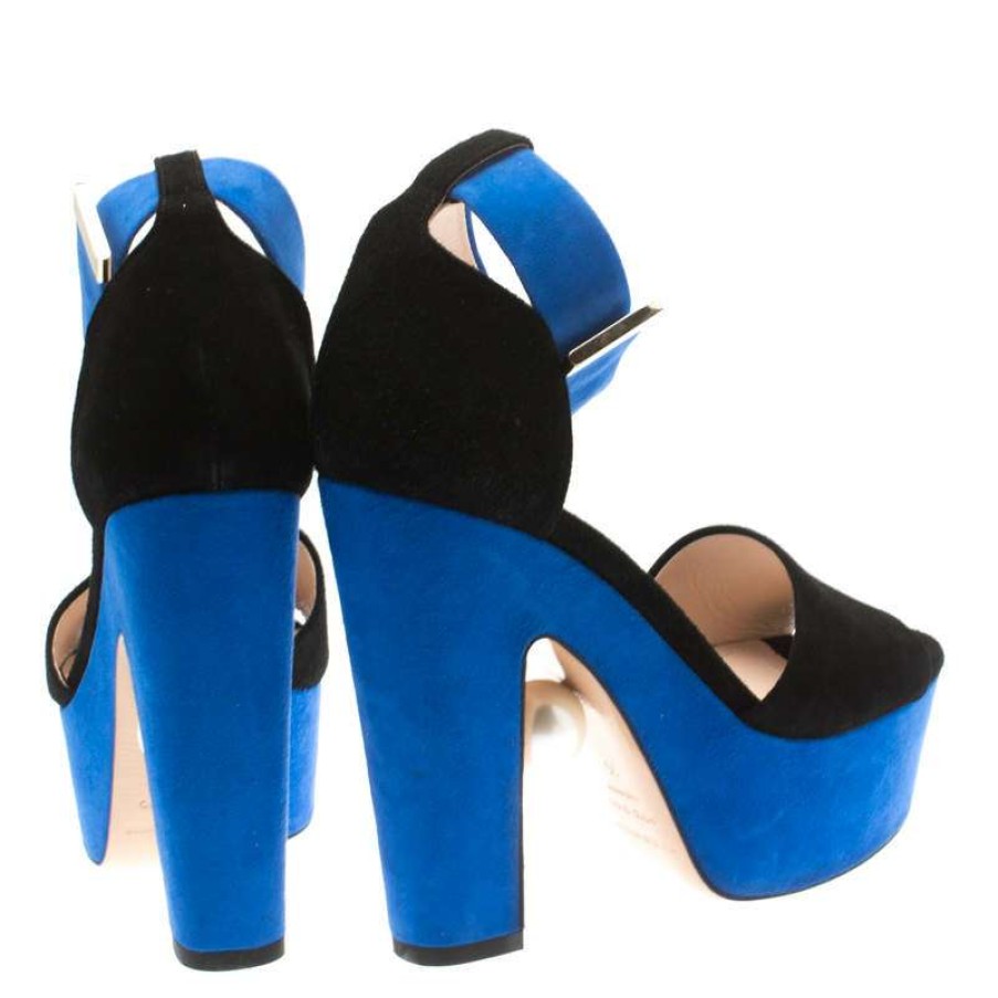 Women'S Shoes * | Nicholas Kirkwood /Blue Suede Maya Pearl Platform Ankle  Strap Sandals Size 35 For Women Black – Outletnicholas