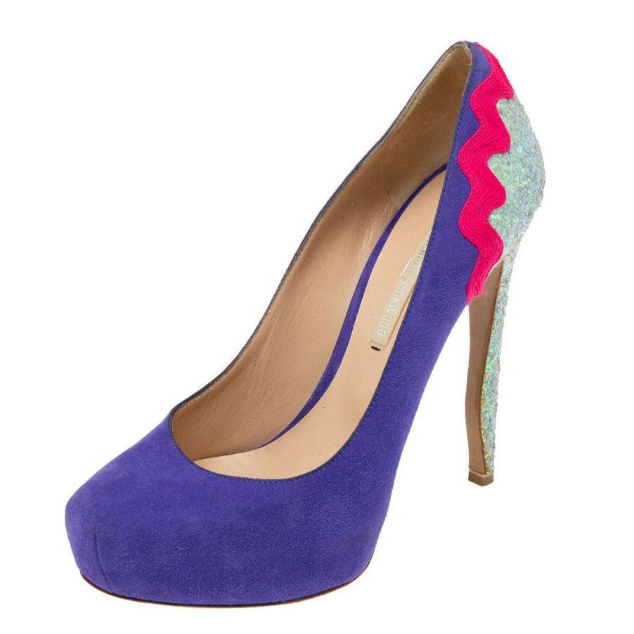 Women'S Shoes * | Nicholas Kirkwood Tricolor Suede And Glitters Platform Pumps Size 37 For Women Purple