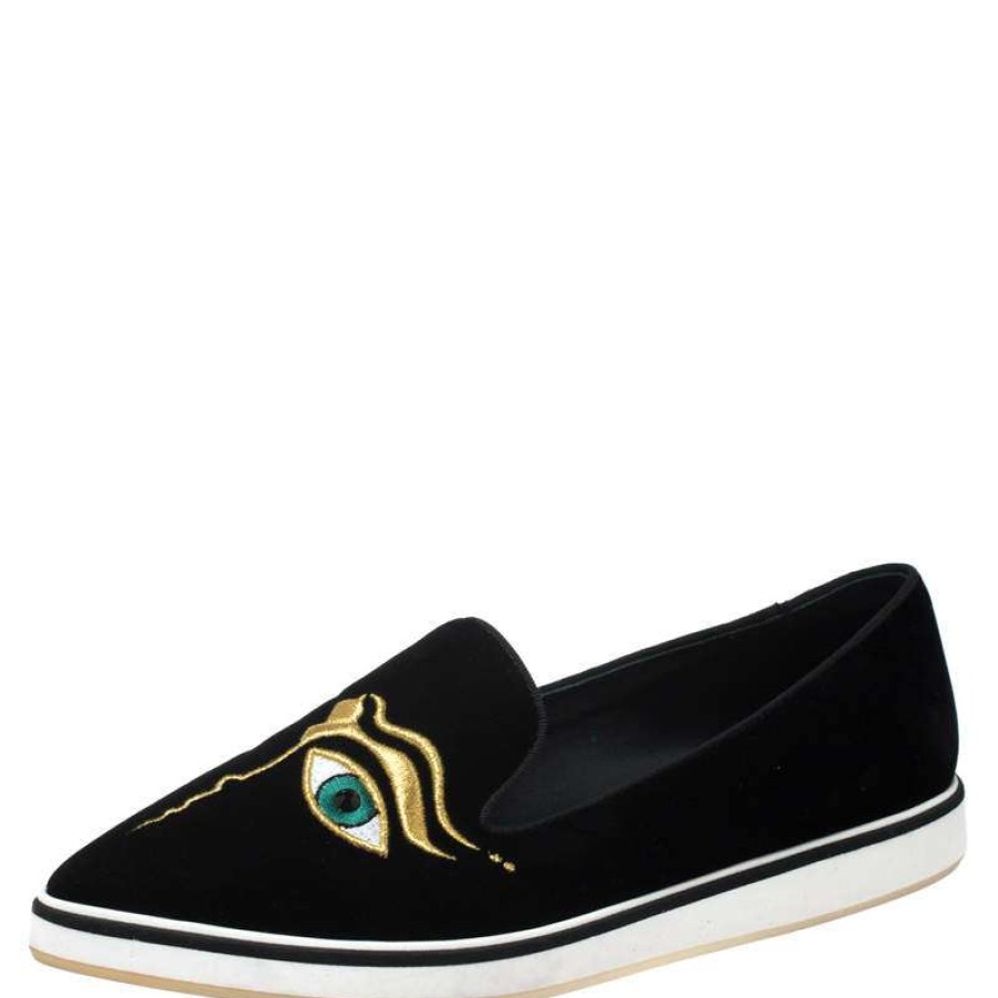 Women'S Shoes * | Nicholas Kirkwood Velvet Eye Motif Iris Loafers Size 38 For Women Black