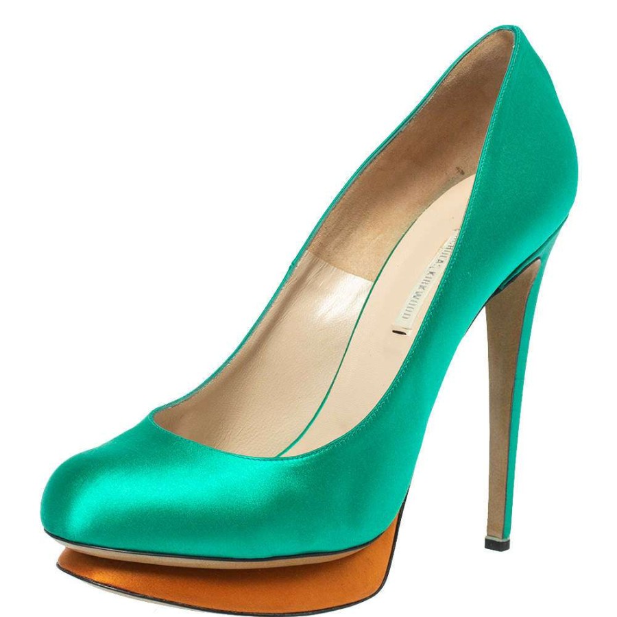 Women'S Shoes * | Nicholas Kirkwood Satin Platform Pumps Size 41 For Women Green