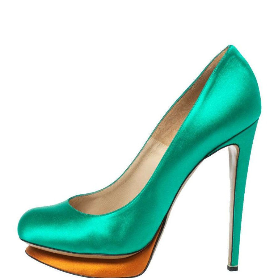 Women'S Shoes * | Nicholas Kirkwood Satin Platform Pumps Size 41 For Women Green