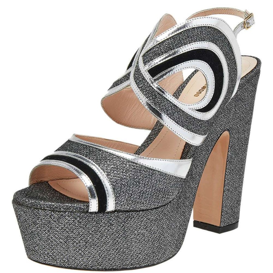 Women'S Shoes * | Nicholas Kirkwood /Silver Glitter And Patent Leather Ankle Strap Sandals Size 40 For Women Black