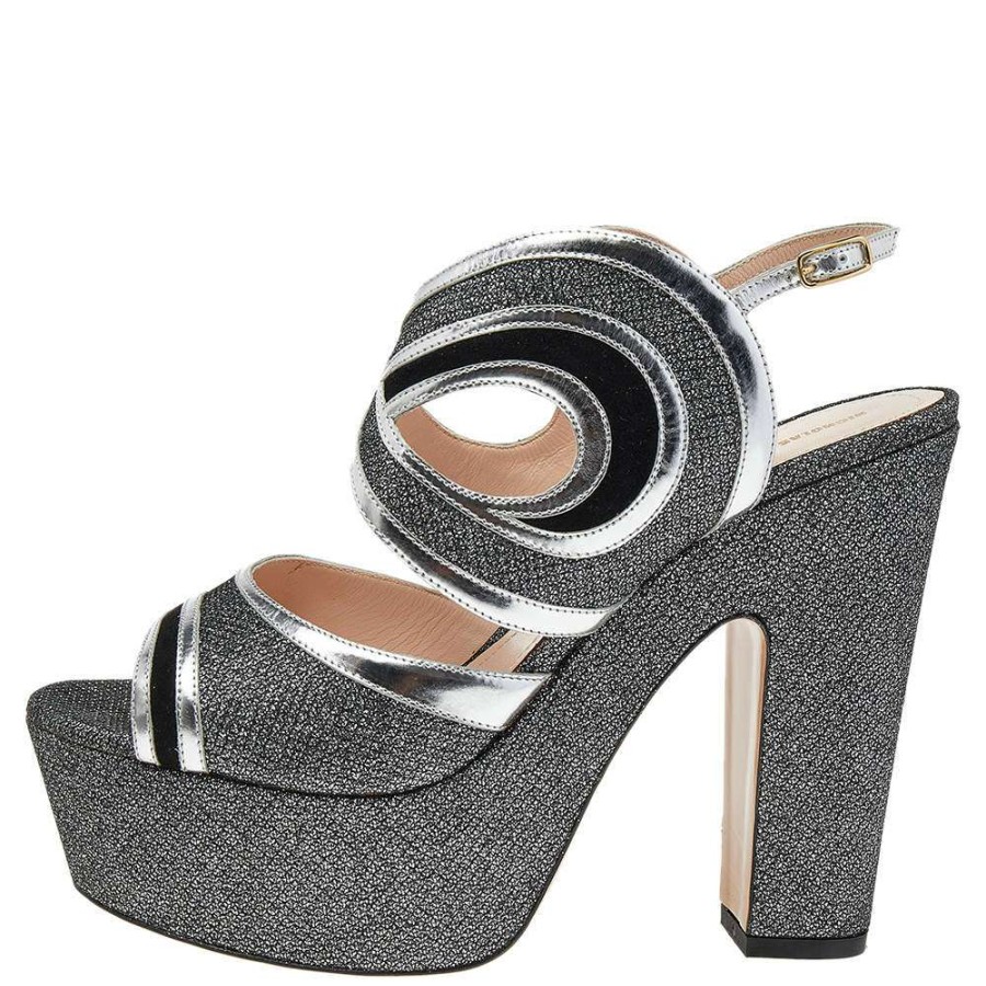 Women'S Shoes * | Nicholas Kirkwood /Silver Glitter And Patent Leather Ankle Strap Sandals Size 40 For Women Black