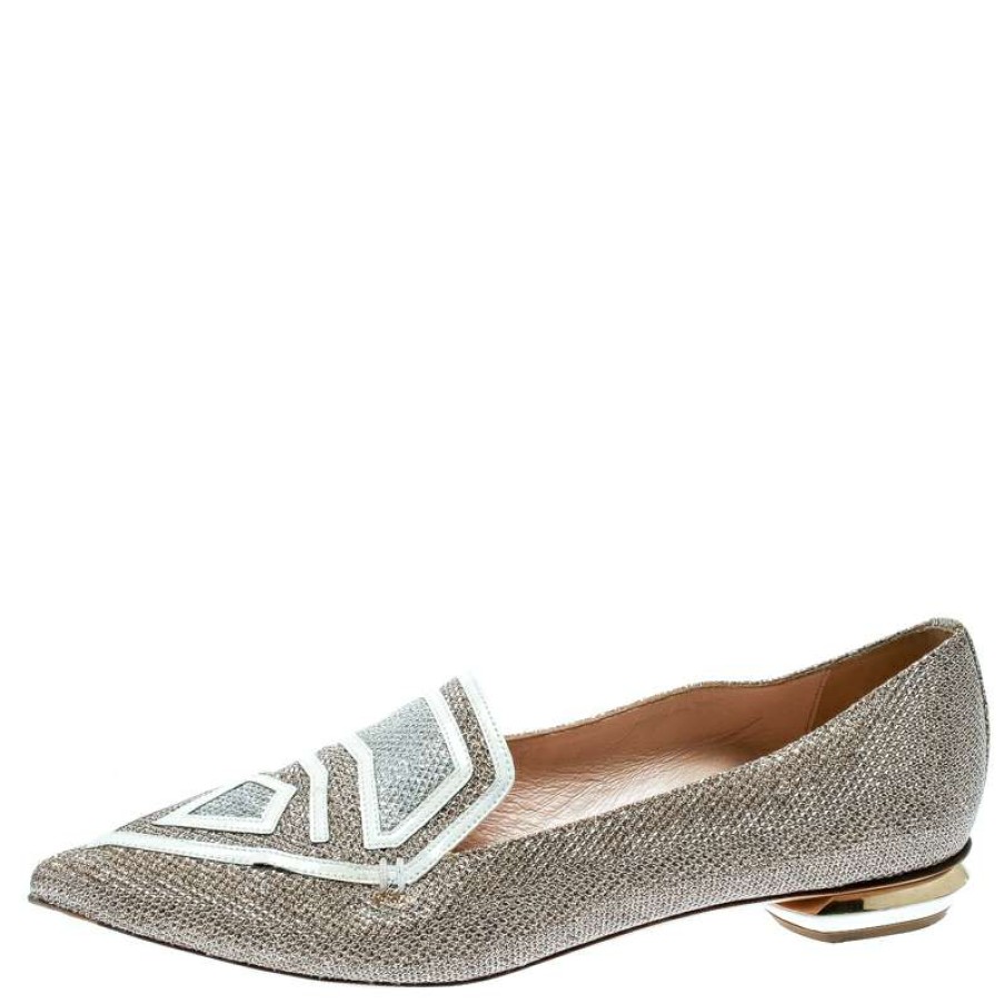 Women'S Shoes * | Nicholas Kirkwood Glitter Fabric/Patent Leather Pointed Toe Loafers Size 38 For Women Silver