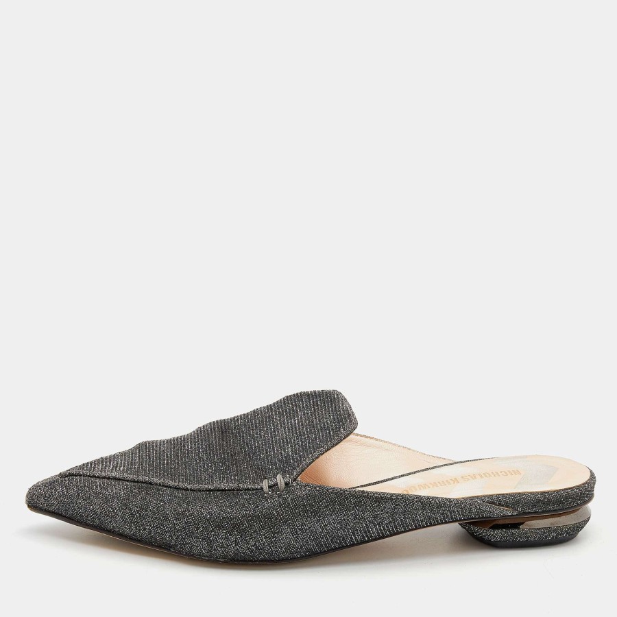 Women'S Shoes * | Nicholas Kirkwood Glitter Lurex Fabric Beya Flat Mules Size 37 For Women Grey