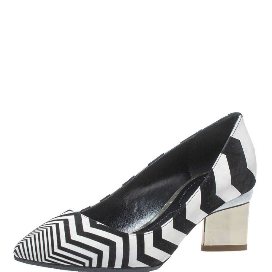 Women'S Shoes * | Nicholas Kirkwood Black/ Zigzag Print Leather Pointed Toe Pumps Size 35 For Women White