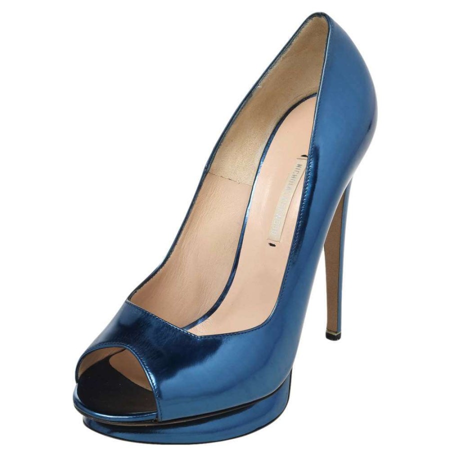 Women'S Shoes * | Nicholas Kirkwood Leather Peep Toe Pumps Size 41 For Women Blue