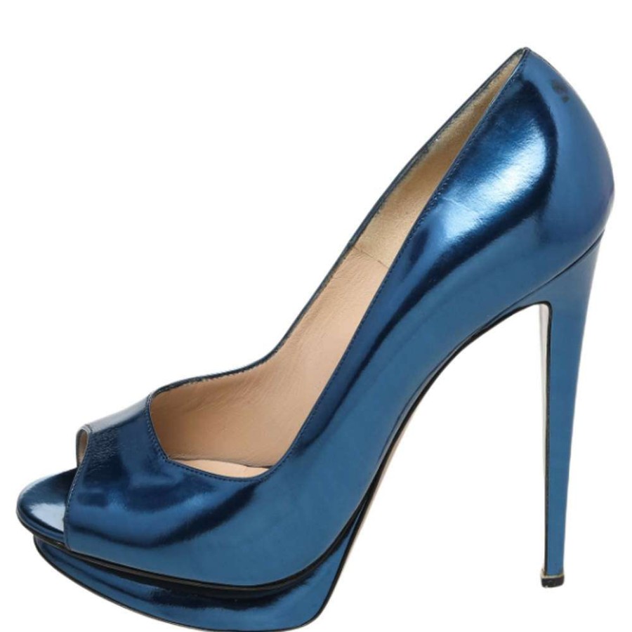 Women'S Shoes * | Nicholas Kirkwood Leather Peep Toe Pumps Size 41 For Women Blue