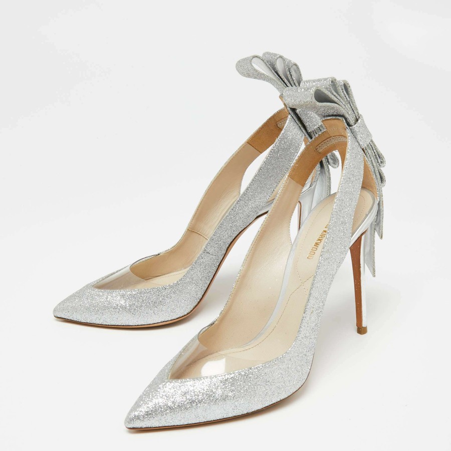 Women'S Shoes * | Nicholas Kirkwood Glitter And Pvc Bow Pumps Size 38 For Women Silver