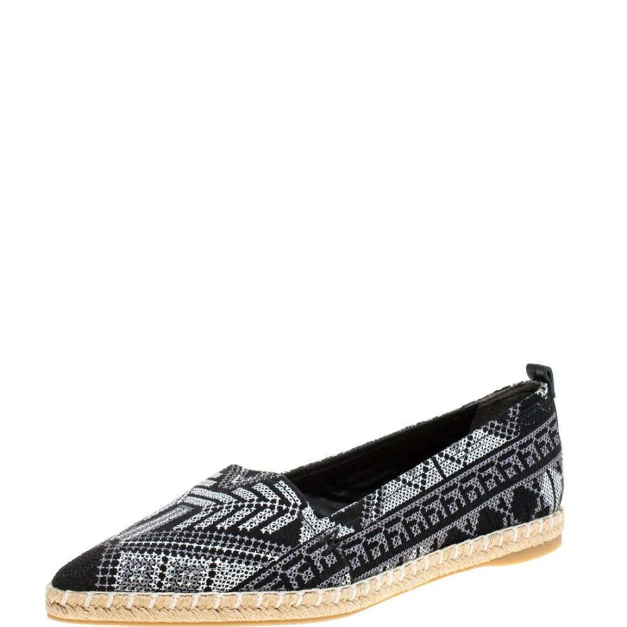 Women'S Shoes * | Nicholas Kirkwood Monochrome Embroidered Twill Fabric Mexican Pointed Toe Espadrilles Size 40 For Women Black