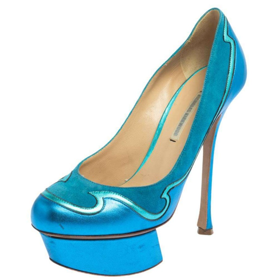 Women'S Shoes * | Nicholas Kirkwood Suede And Leather Platform Pumps Size 36.5 For Women Blue