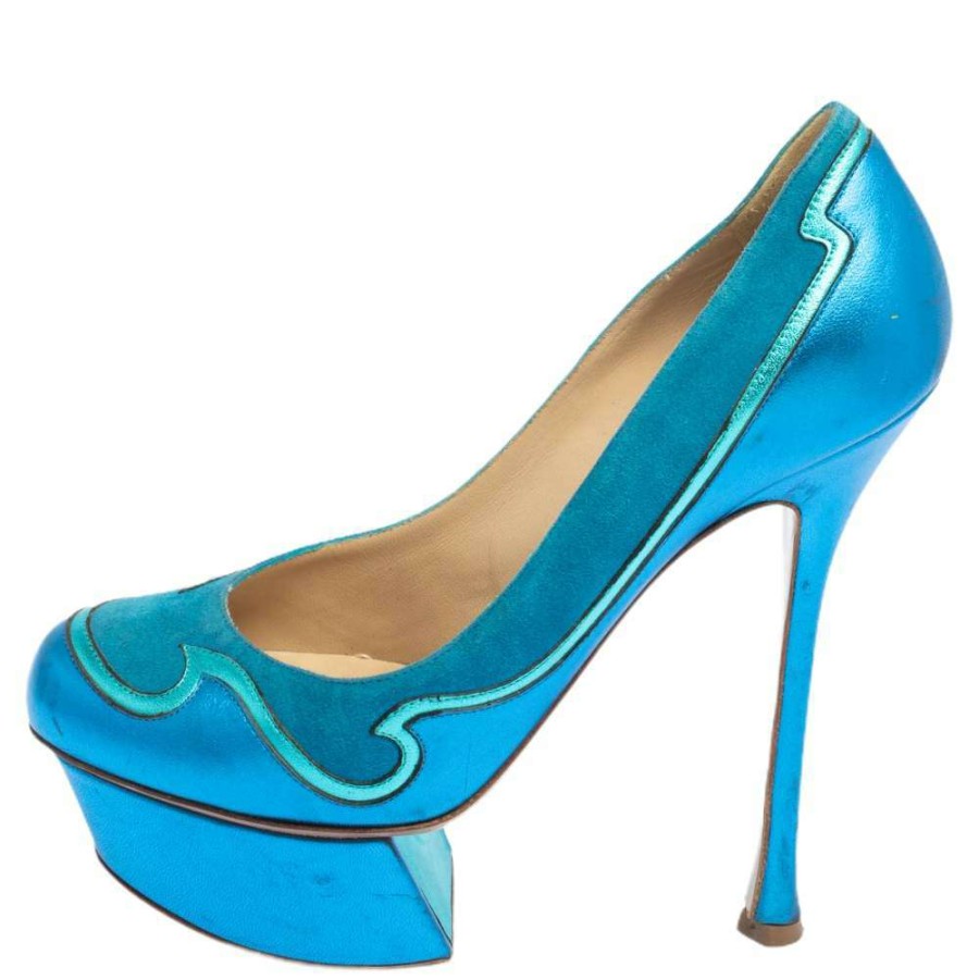 Women'S Shoes * | Nicholas Kirkwood Suede And Leather Platform Pumps Size 36.5 For Women Blue