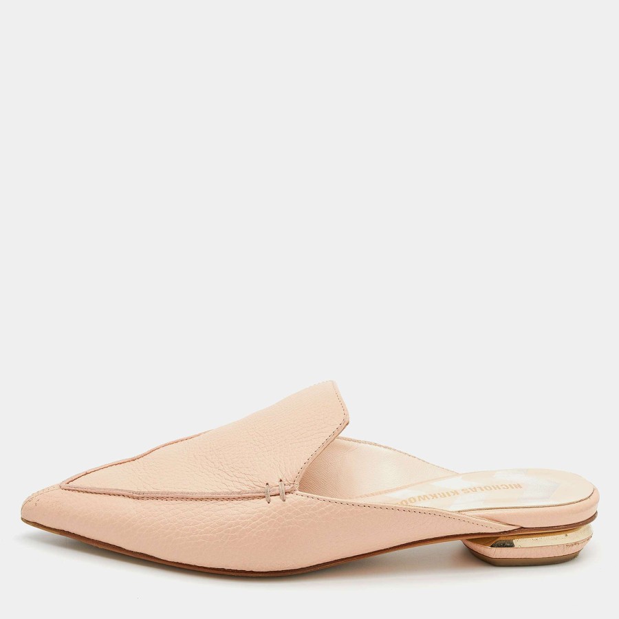 Women'S Shoes * | Nicholas Kirkwood Leather Beya Flat Mules Size 37 For Women Beige