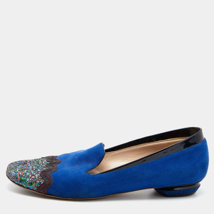 Women'S Shoes * | Nicholas Kirkwood Suede And Glitter Smoking Slippers Size 38 For Women Multicolor