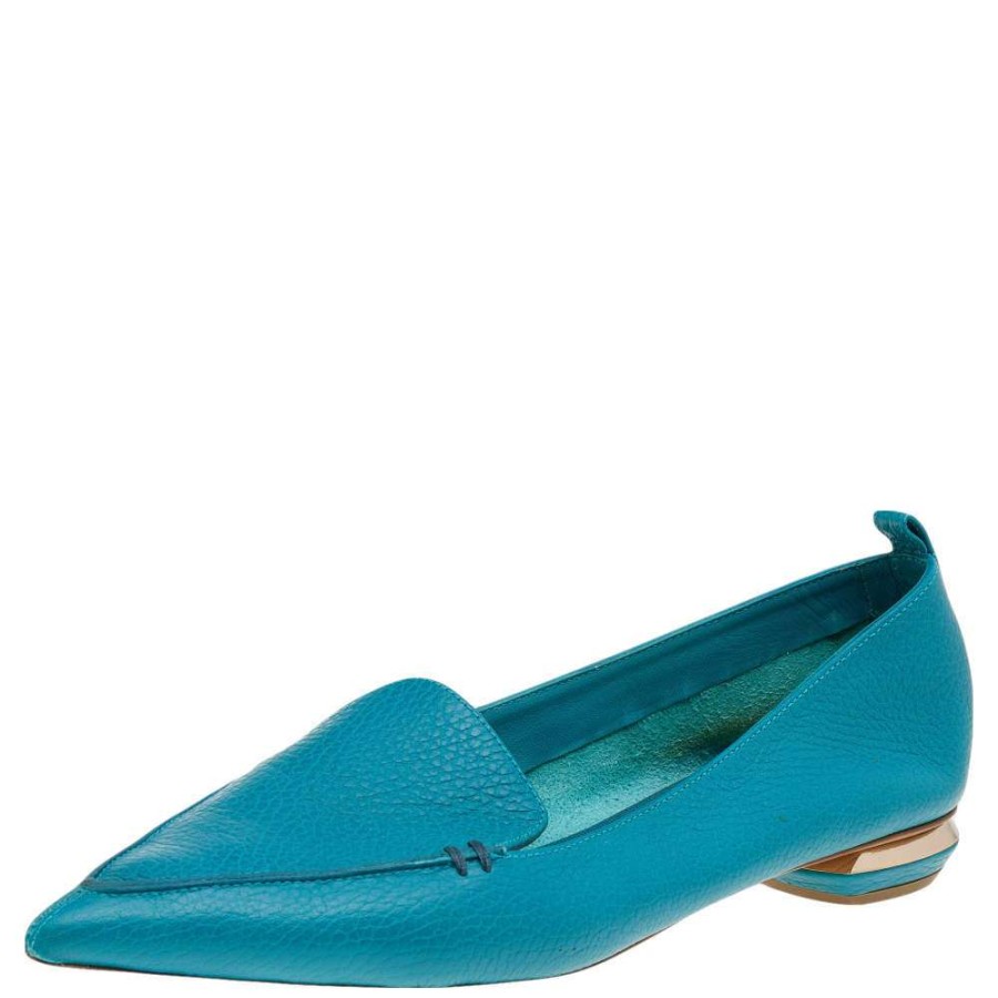 Women'S Shoes * | Nicholas Kirkwood Aqua Leather Beya Pointed Toe Loafers Size 40 For Women Blue