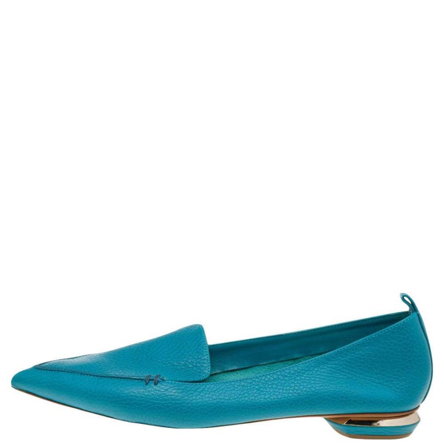 Women'S Shoes * | Nicholas Kirkwood Aqua Leather Beya Pointed Toe Loafers Size 40 For Women Blue