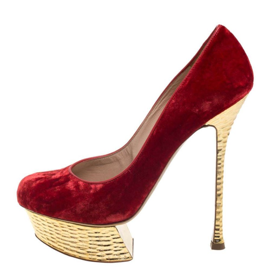 Women'S Shoes * | Nicholas Kirkwood /Gold Velvet Platform Pumps Size 37.5 For Women Red