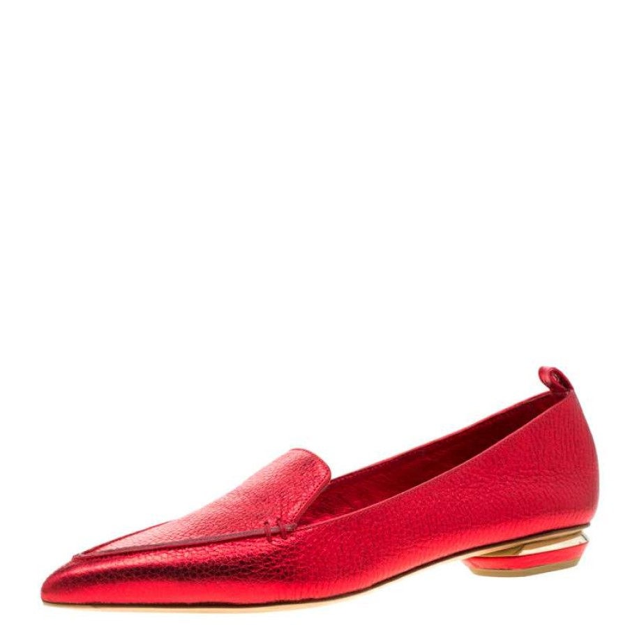 Women'S Shoes * | Nicholas Kirkwood Metallic Leather Beya Pointed Toe Flats Size 38 For Women Red