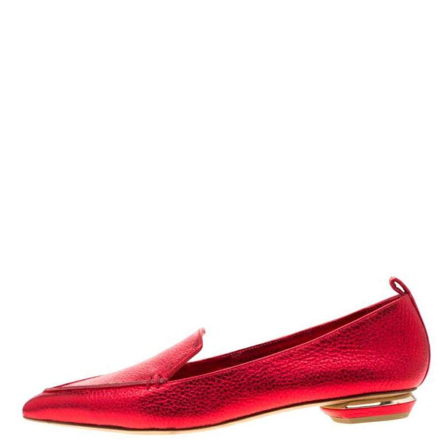 Women'S Shoes * | Nicholas Kirkwood Metallic Leather Beya Pointed Toe Flats Size 38 For Women Red