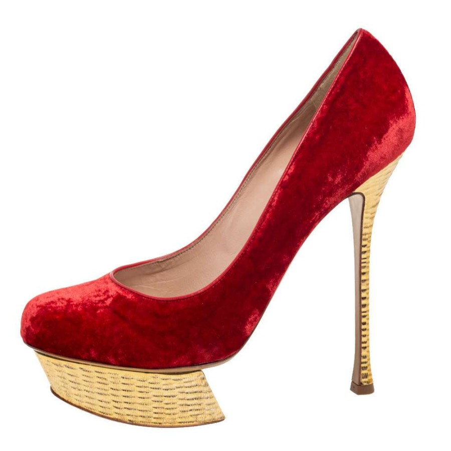 Women'S Shoes * | Nicholas Kirkwood /Gold Velvet Platform Pumps Size 40.5 For Women Red