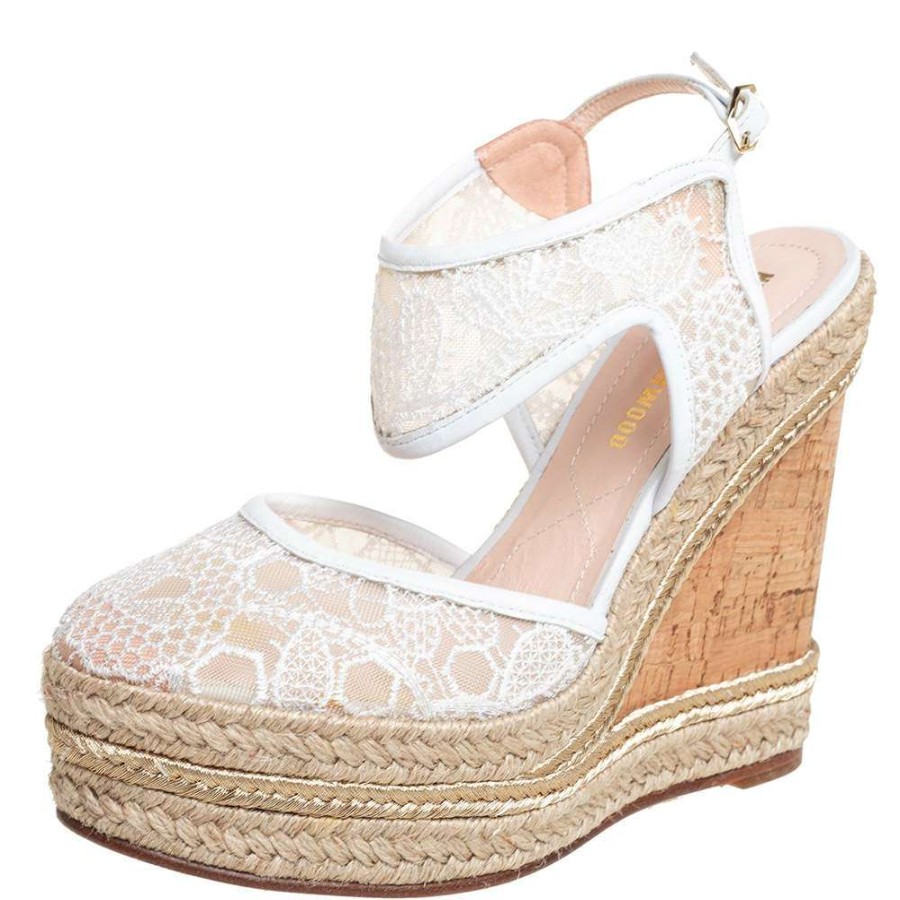 Women'S Shoes * | Nicholas Kirkwood Lace Wedge Platform Ankle Strap Espadrilles Size 35.5 For Women White