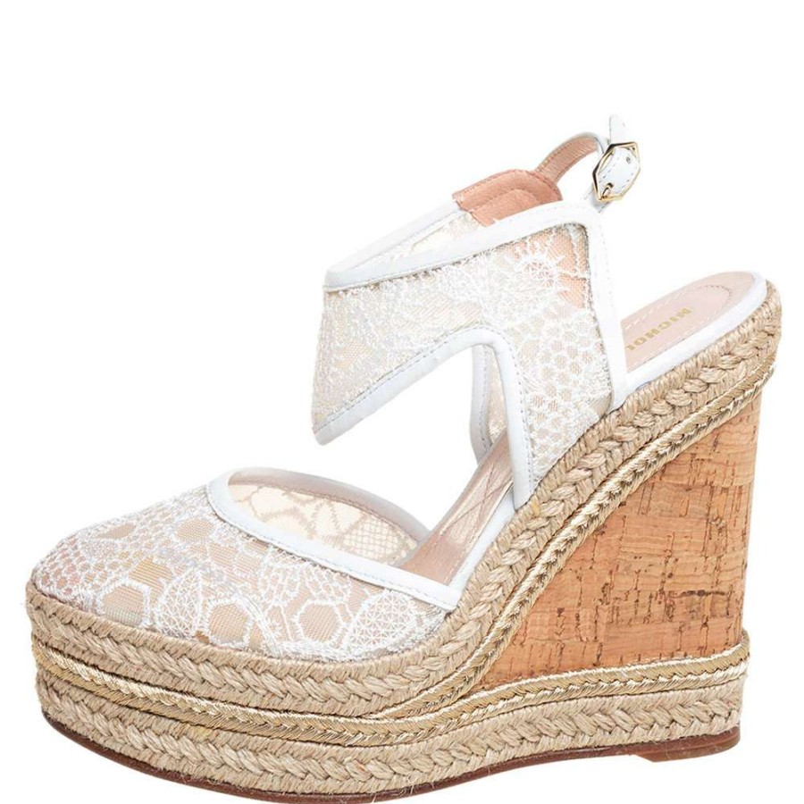 Women'S Shoes * | Nicholas Kirkwood Lace Wedge Platform Ankle Strap Espadrilles Size 35.5 For Women White