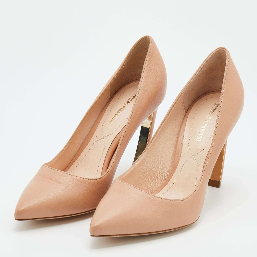 Women'S Shoes * | Nicholas Kirkwood Leather Pearl Embellished Pointed Toe Pumps Size 36 For Women Beige