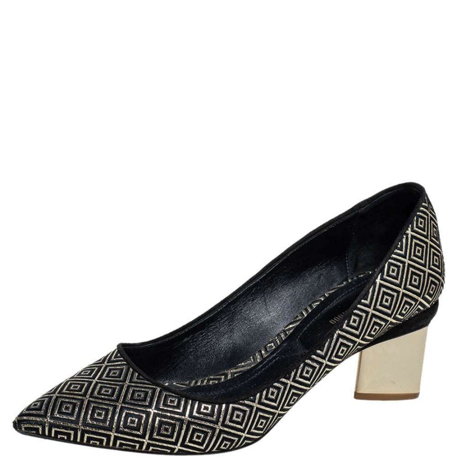 Women'S Shoes * | Nicholas Kirkwood /Gold Diamond Quilt Pattern Suede Pointed Toe Pumps Size 41 For Women Black