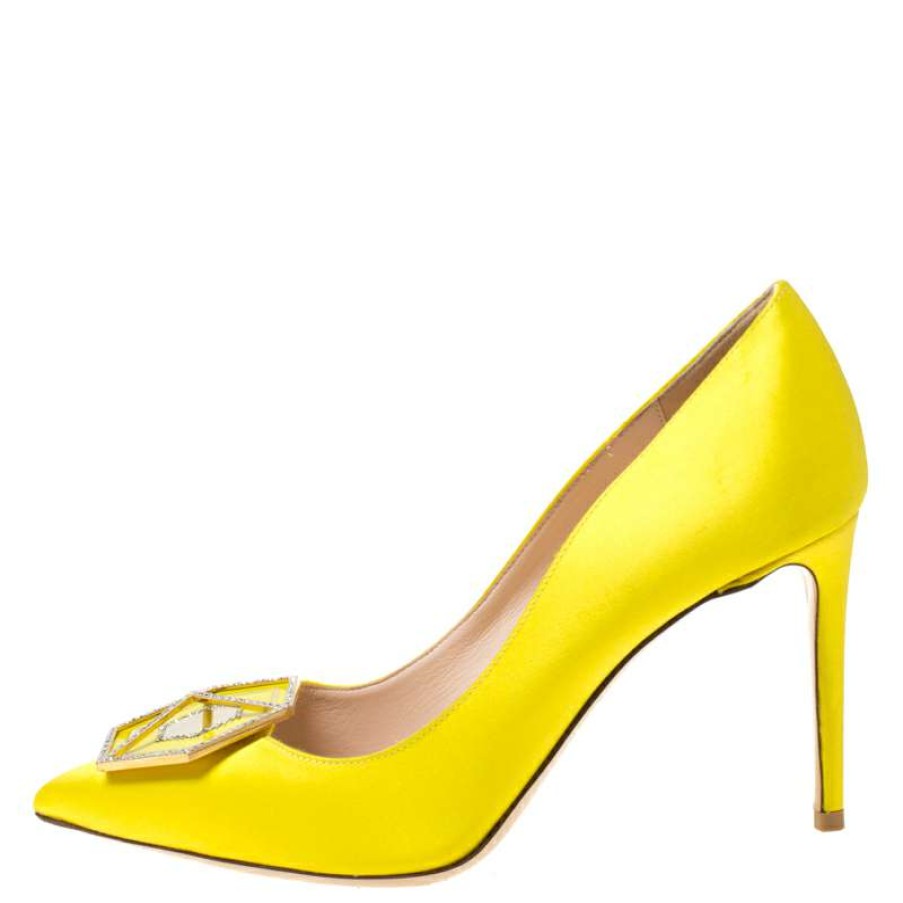 Women'S Shoes * | Nicholas Kirkwood Canary Satin Eden Jeweled Pointed Toe Pumps Size 38 For Women Yellow