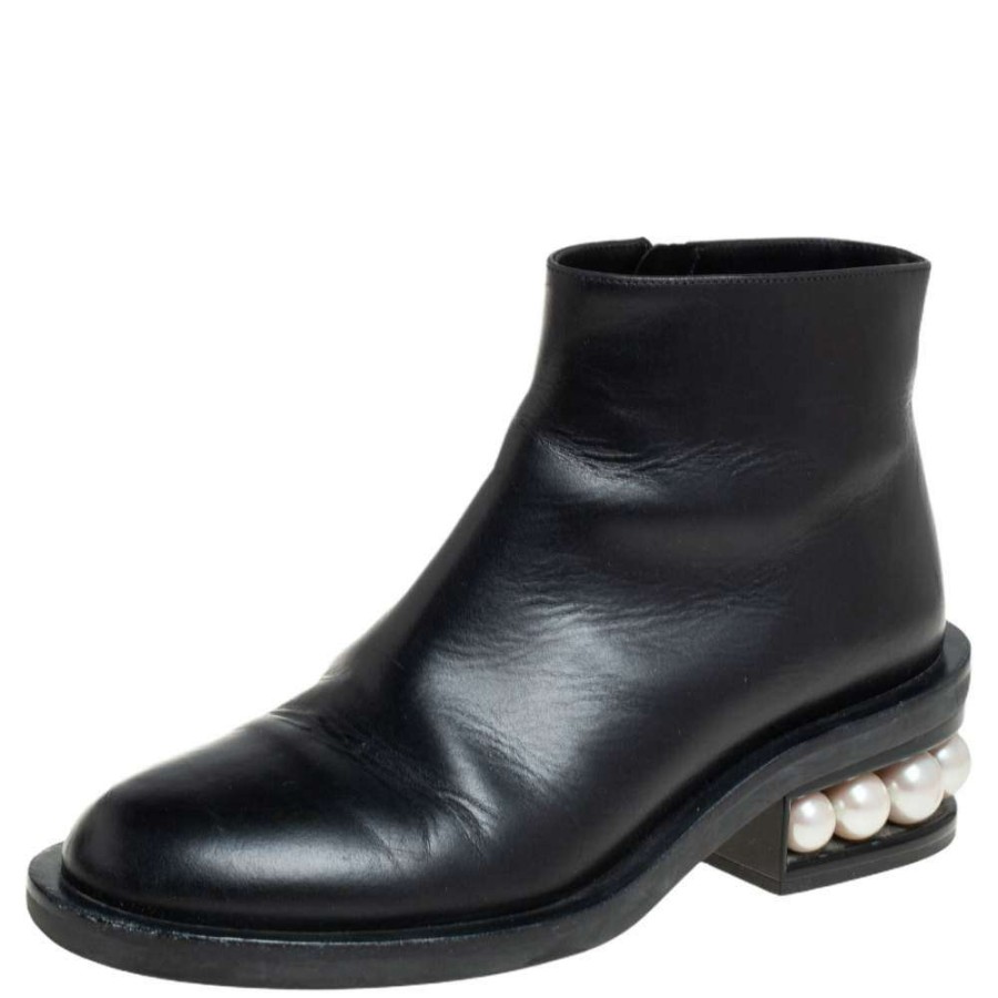 Women'S Shoes * | Nicholas Kirkwood Leather Faux Pearl Embellished Ankle Boots Size 36.5 For Women Black